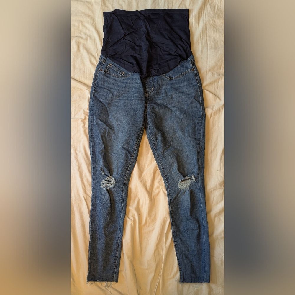 Signature by Levi Strauss Blue Distressed Maternity Skinny Jeggings